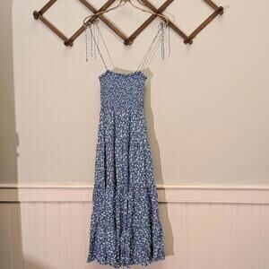 Reformation Nira Blue Floral Smocked Maxi Dress – XS